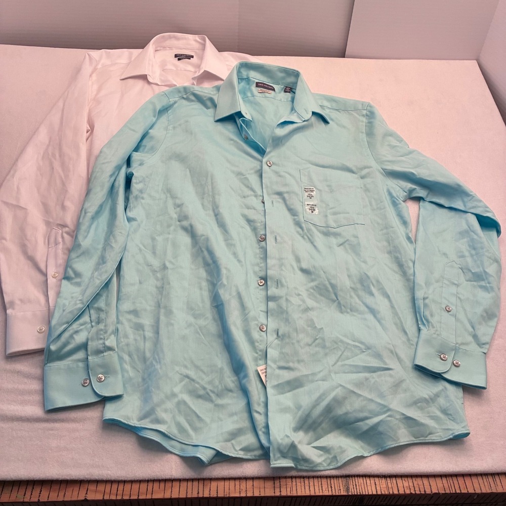Van Heusen Mens Dress Shirt Bundle 2pk White Slim & Blue Regular 15.5 34/35